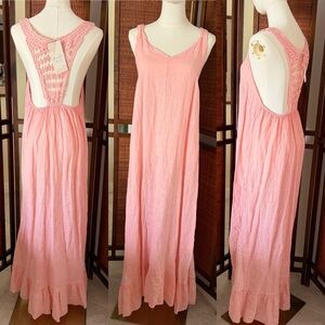 NWT Puro Lino Italian made linen maxi dress low back pink medium